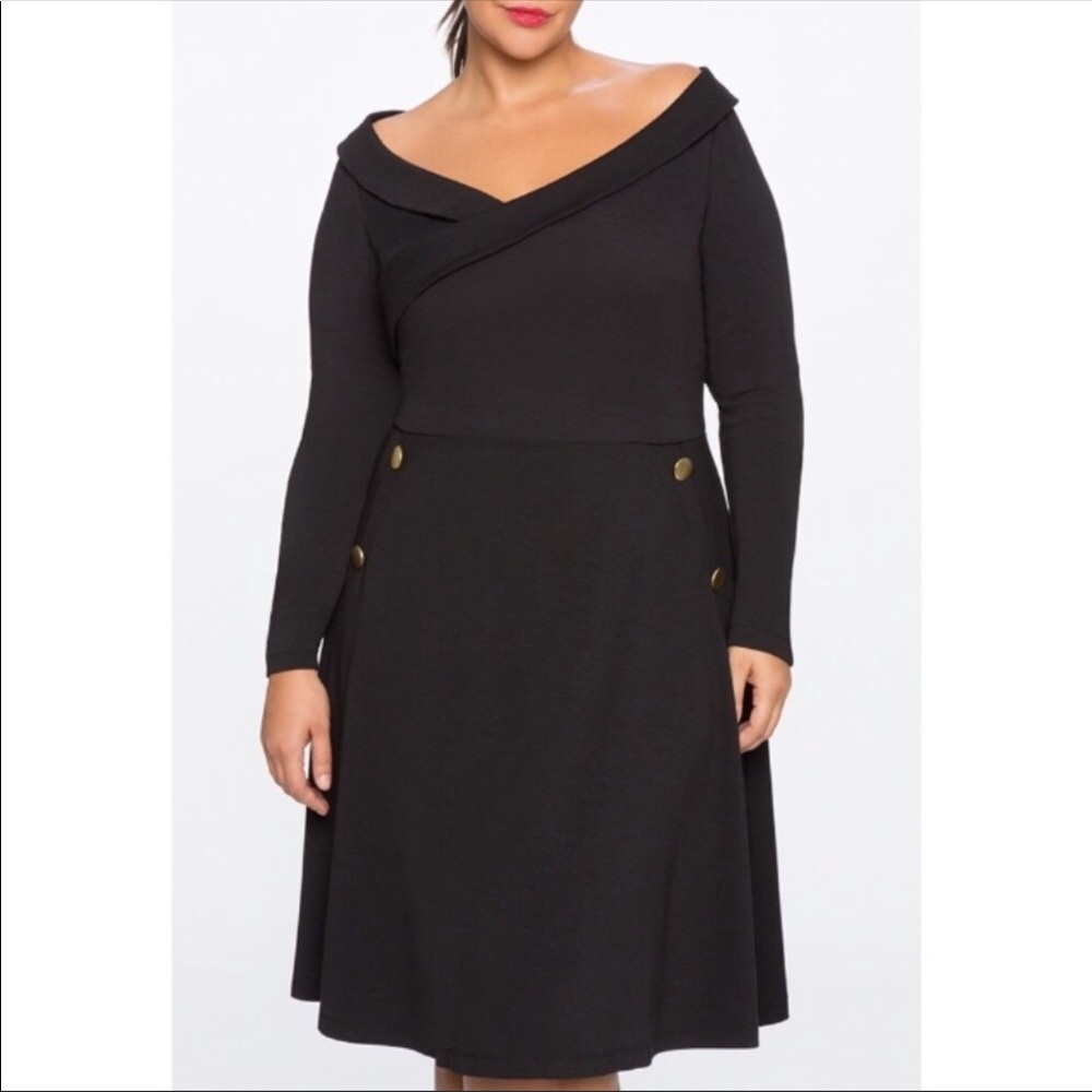 NWT Eloquii black fit flare button dress 18 2X - Picture 3 of 8